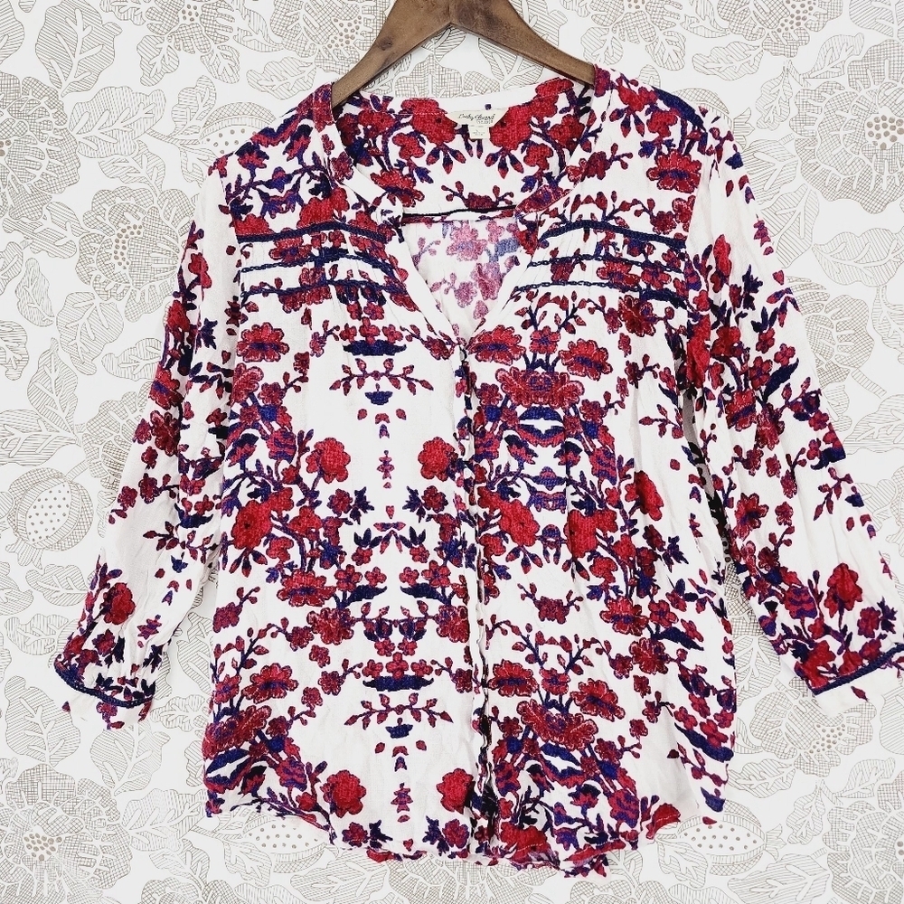 Lucky Brand Button up Floral Blouse L Cotton
